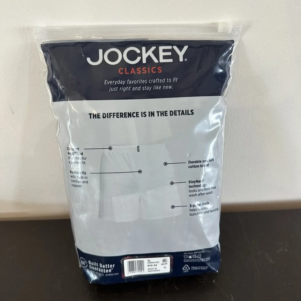 Men's 3-Pack Jockey Classic Cotton Blend Full Cut Woven Boxer Shorts XL